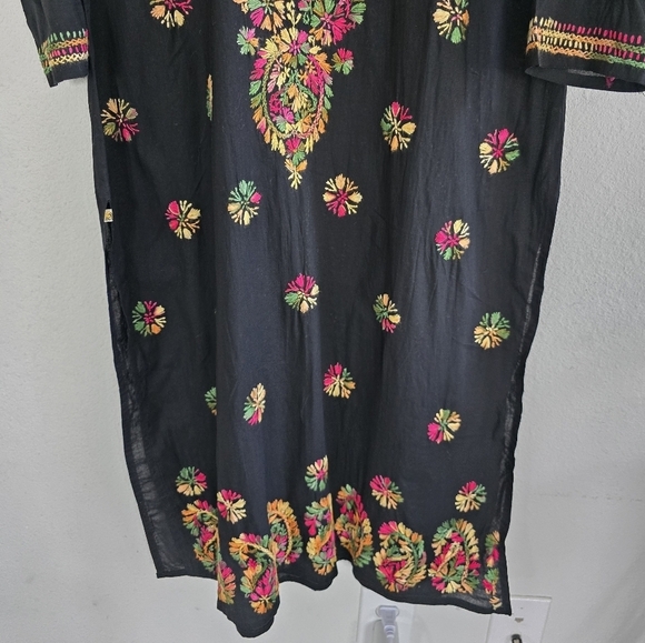 Ada Embroidered Floral Dress Womens XL Black Red Slits Flowy  Boho Art New - Picture 5 of 14